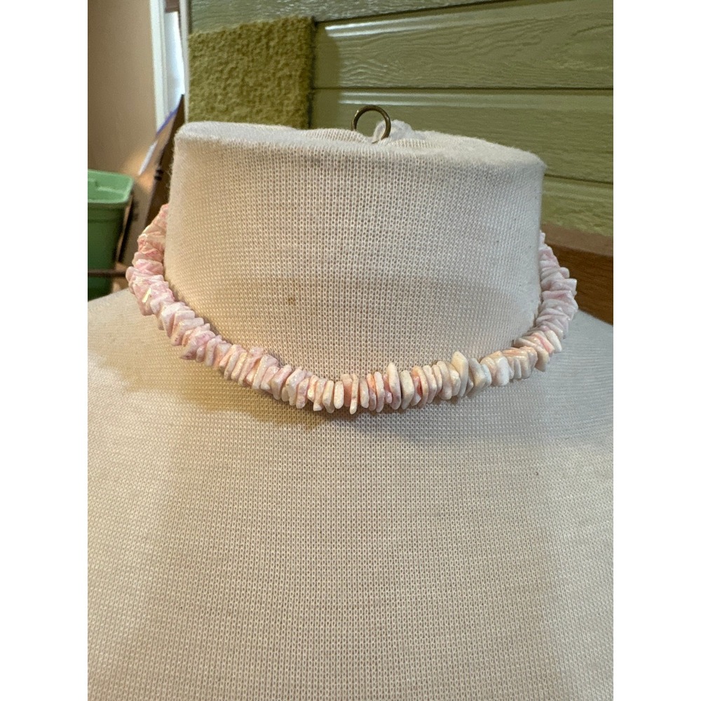 Pink White Shell Heishi Bead‎ Necklace Beach Boho Barrel Clasp 15 Inch